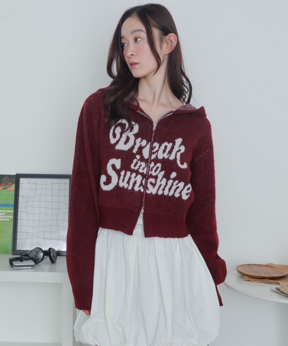 WEGO フラッフィーグラフィックジャガードニットZIPパーカー 