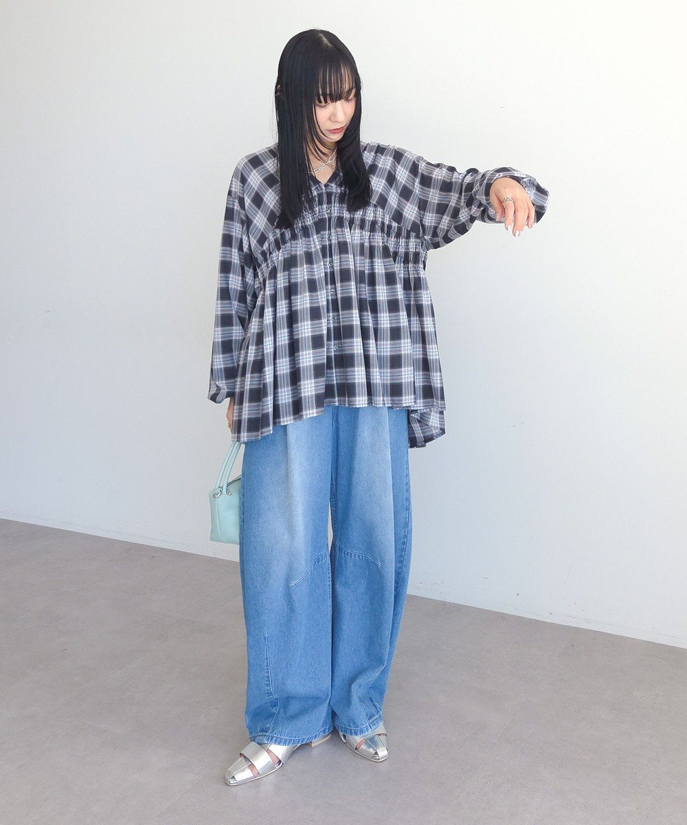 Green Parks 【しゃれシャツ】イージーケアＶネックチェックブラウス 