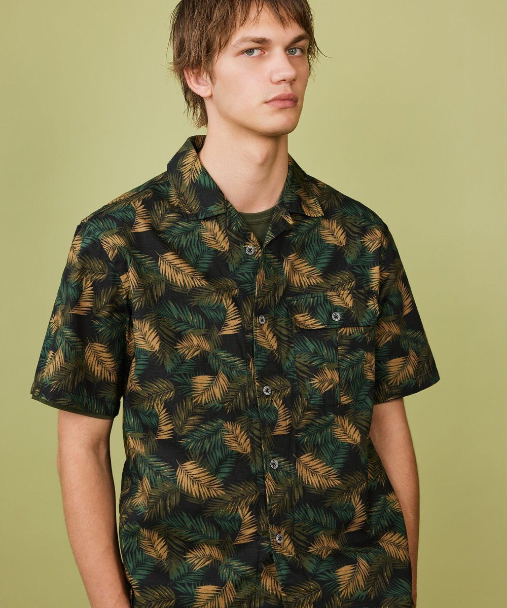 JOSEPH ABBOUD MOUNTAIN 【通気性・腰ポケット付き】ジャングルリーフプリント 半袖シャツ 