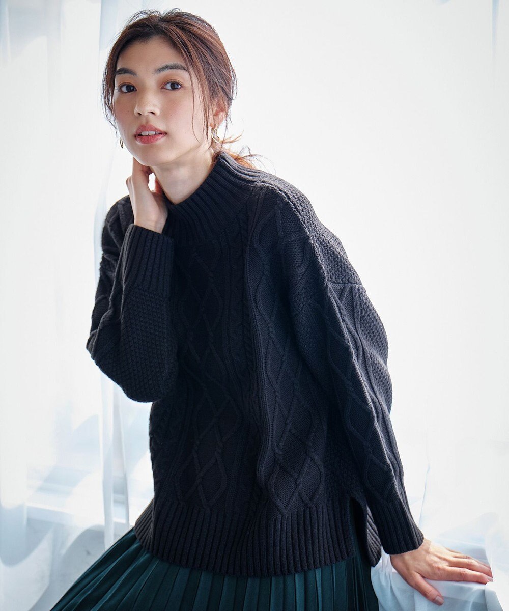 ANY 【6色展開】ソフトアクリルハイネックケーブルニット 