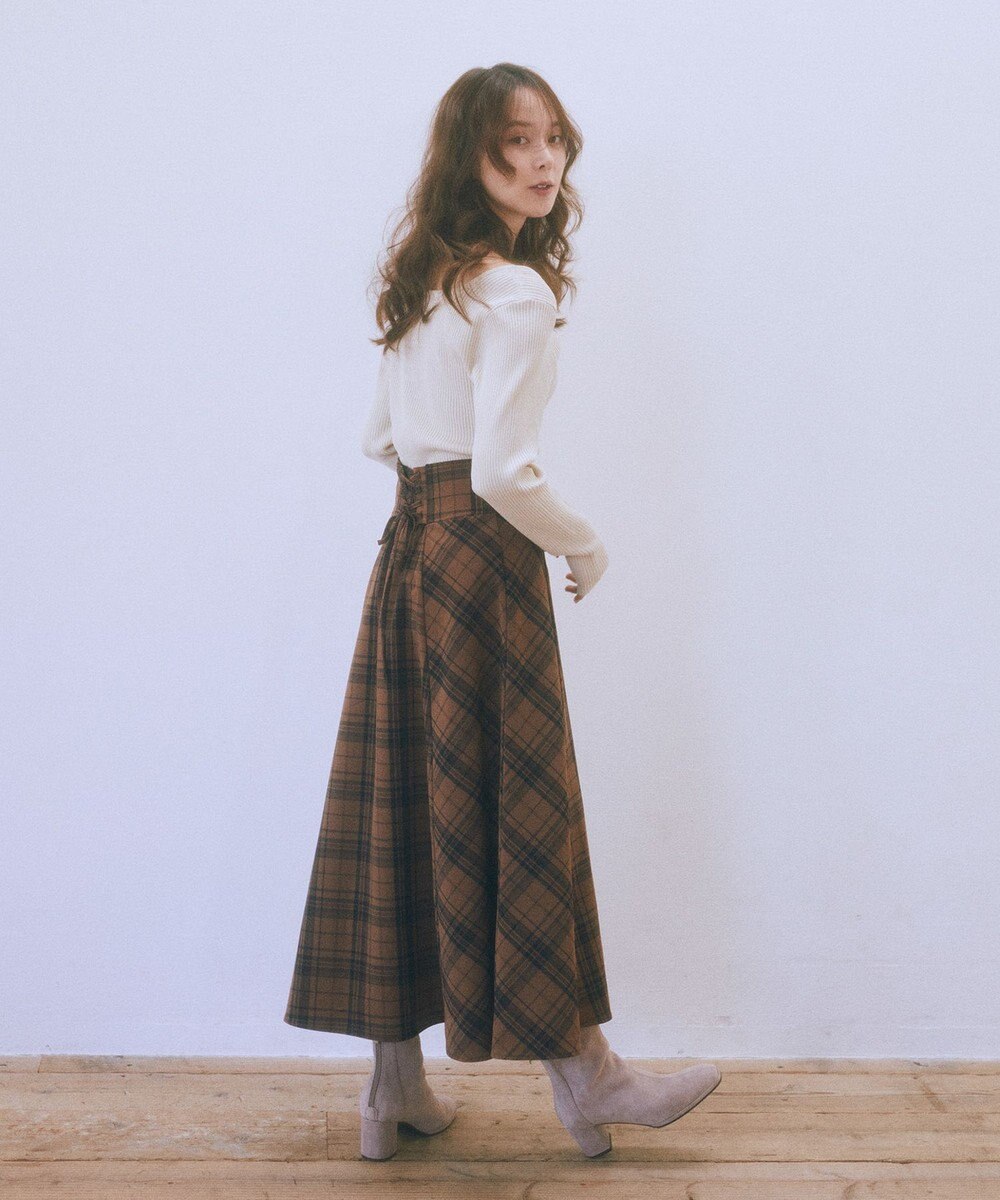 earth music&ecology バックレースアップチェックスカート 