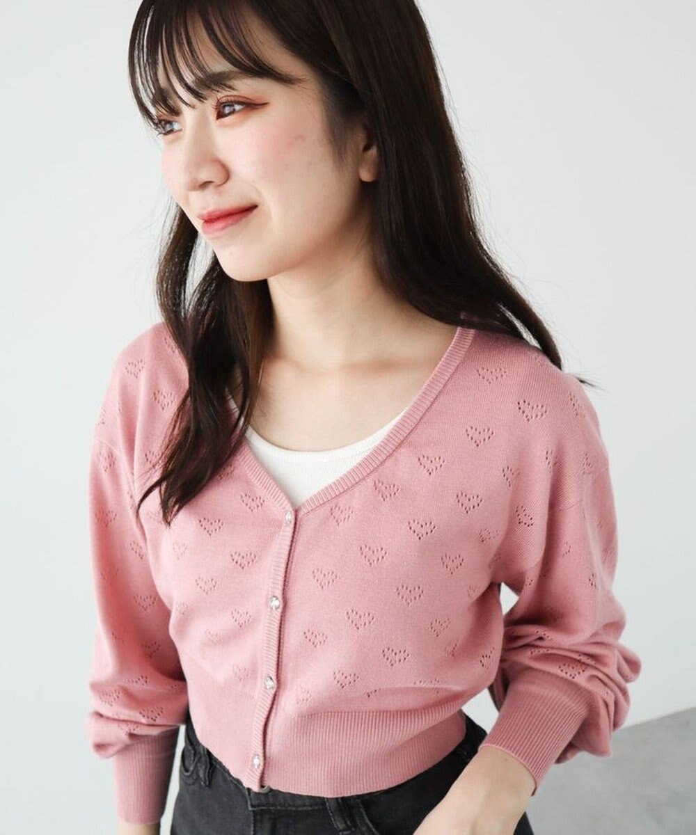 Green Parks ・ｓｗｉｎｇ　ｂｙ　ハート柄スカシニットカーディガン 