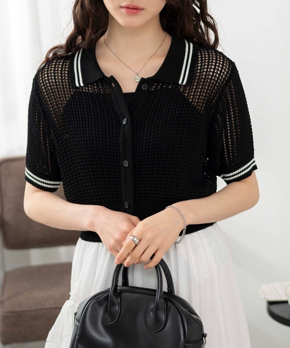 WEGO 襟付きメッシュニットショートカーデ 