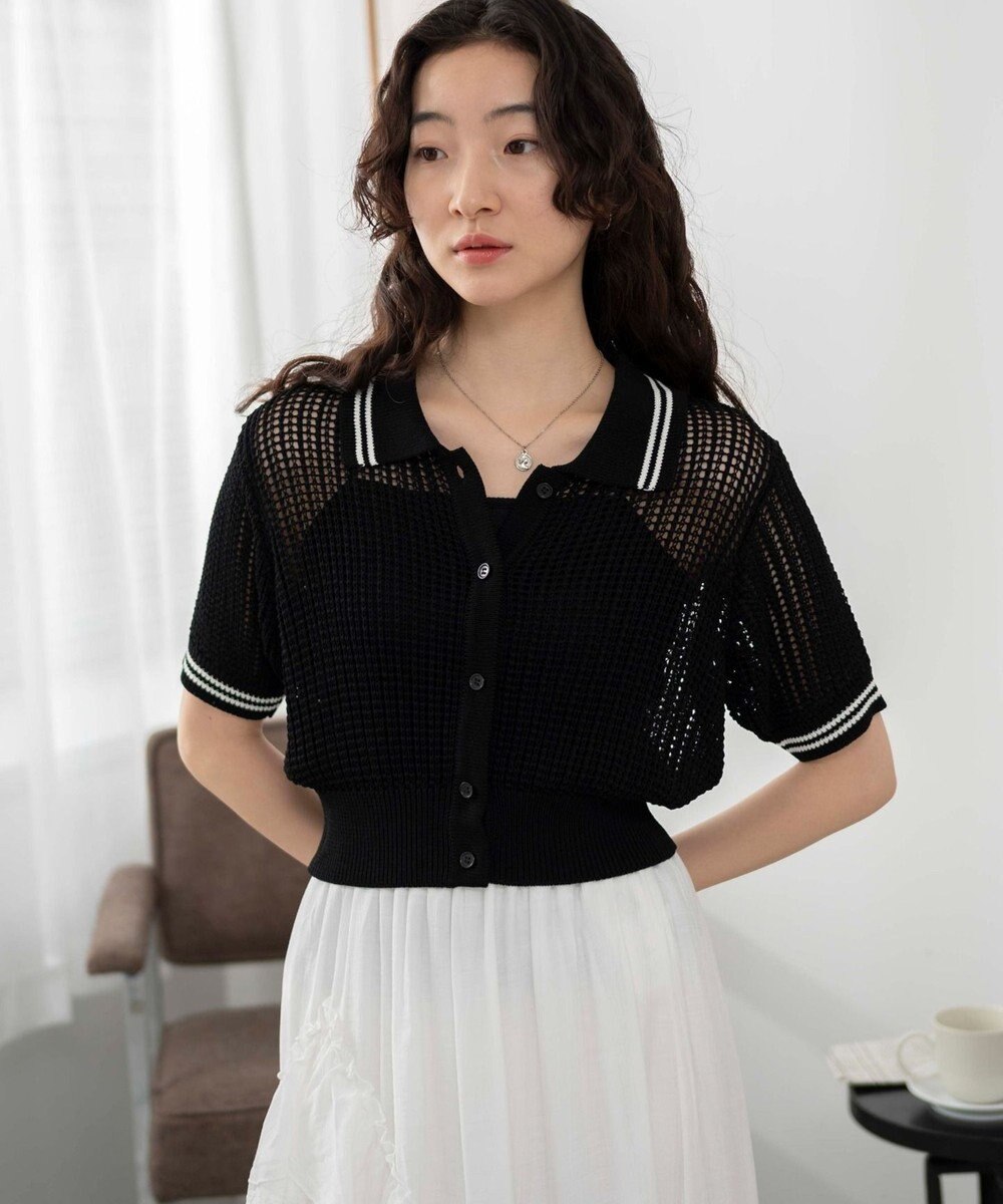 WEGO 襟付きメッシュニットショートカーデ 