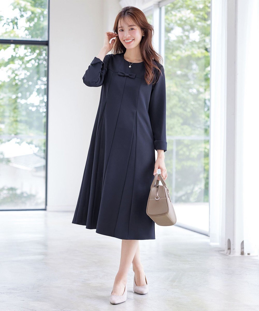 Tiaclasse L 【安田美沙子さん着用・洗える】フレアAラインリボンワンピース 