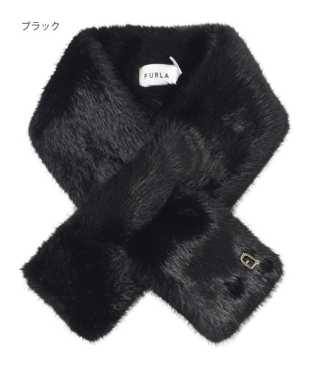 MOONBAT FURLA（フルラ）差し込みファーティペット マフラー アーチロゴ フェイクファー 