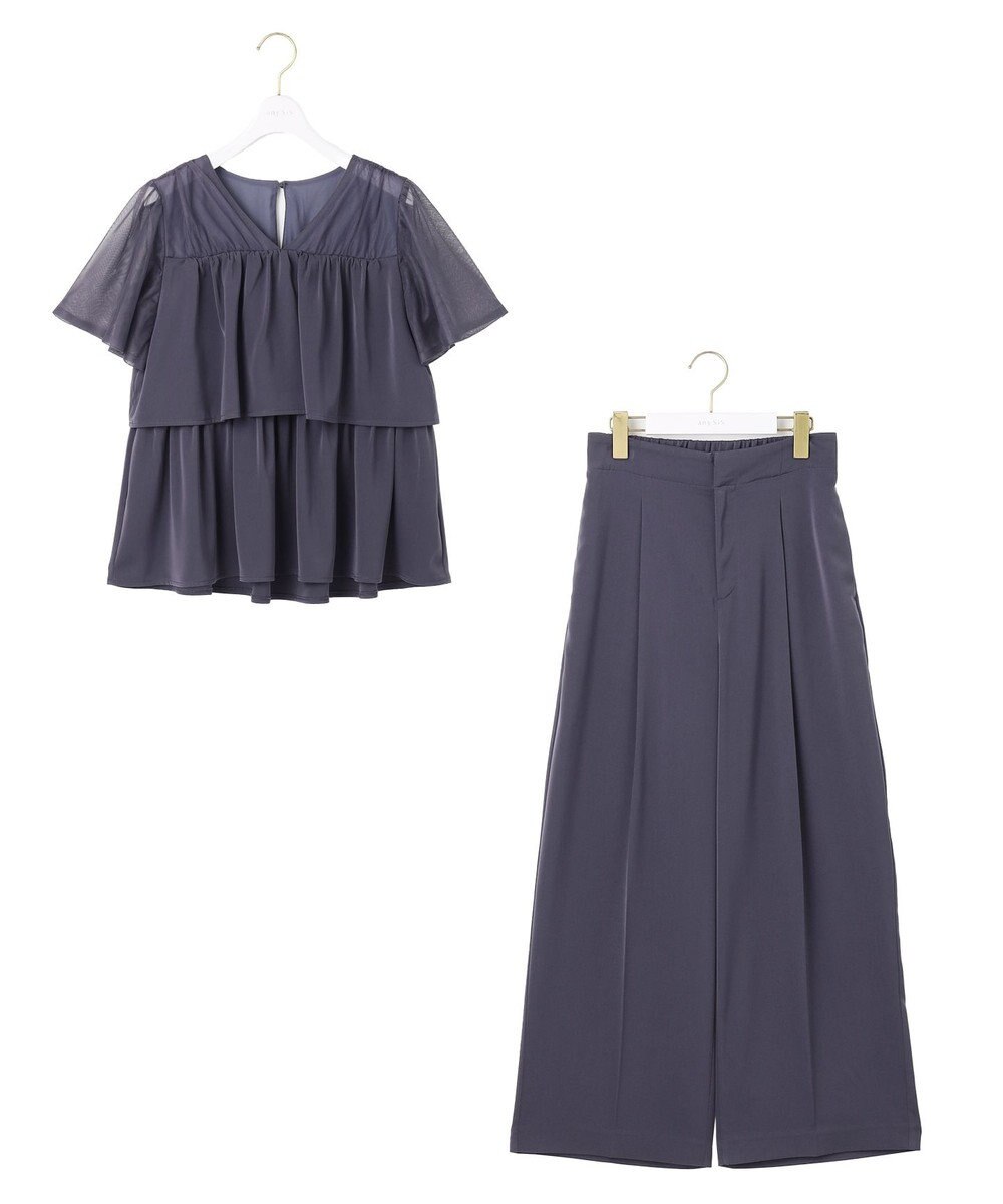 ANY SIS 【洗える】ティアードトップス×ワイドパンツSET 