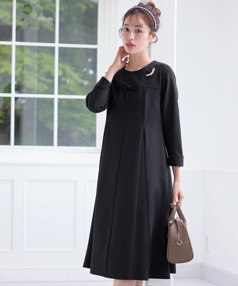 Tiaclasse L 【安田美沙子さん着用・洗える】フレアAラインリボンワンピース 