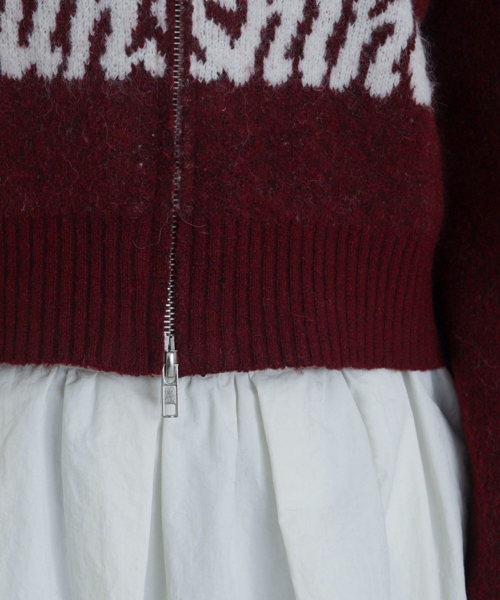 WEGO フラッフィーグラフィックジャガードニットZIPパーカー 