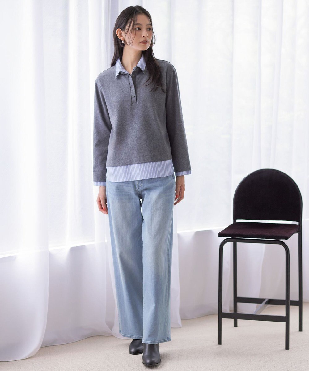 J.PRESS LADIES L 【一枚着で決まる】フェイクシャツジャージー 襟付き カットソー 
