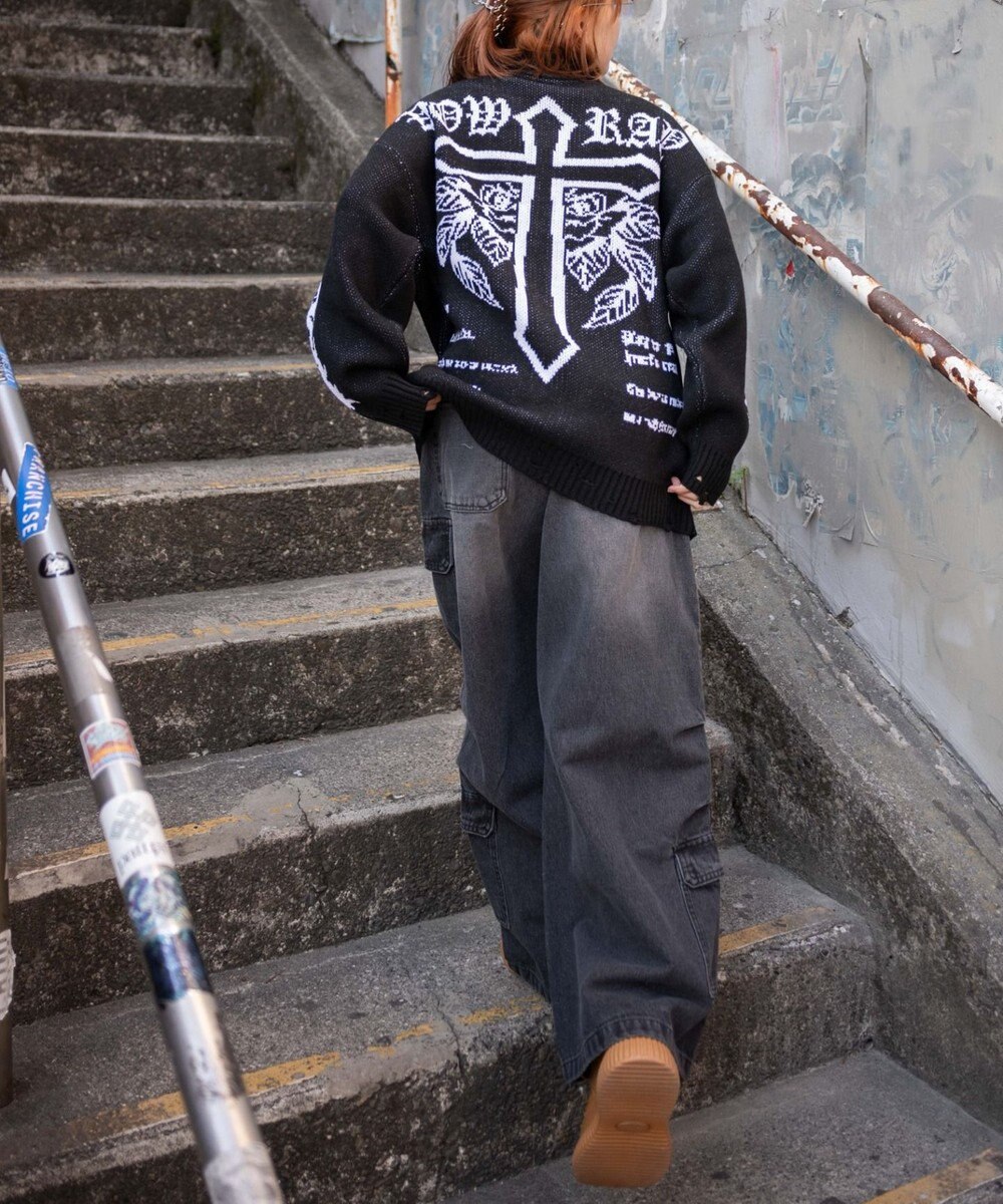 WEGO クロスダメージニットBIGブルゾン 