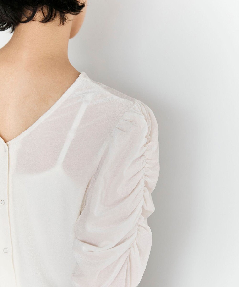 #Newans 【洗濯機可／ 前後着用可】 ギャザースリーブシアーベロアカーディガン 