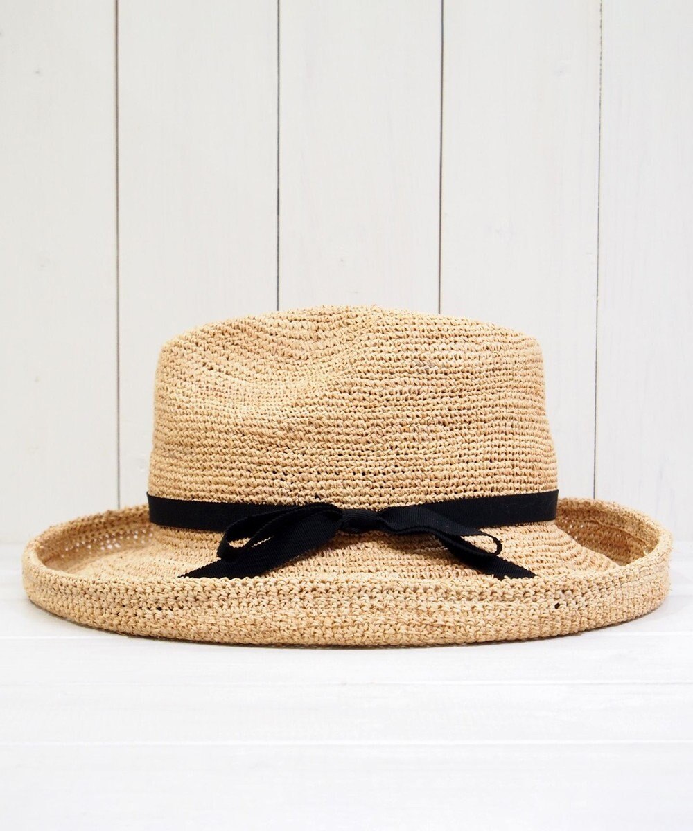 石田製帽 ラフィア糸入りかぎ編みポークセーラ　細リボン 