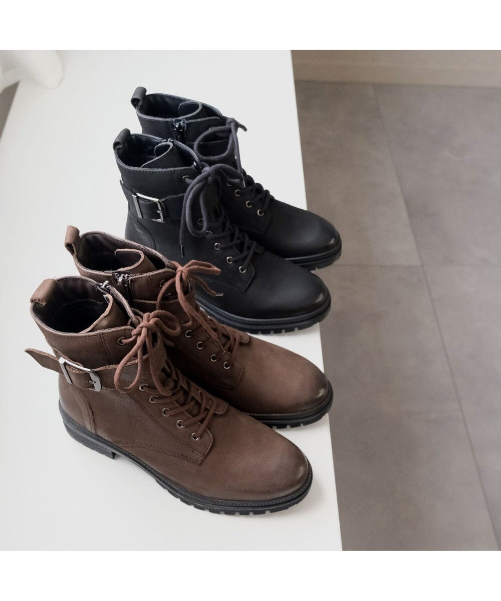 Pointer 本革 足首ベルトレースアップブーツ 