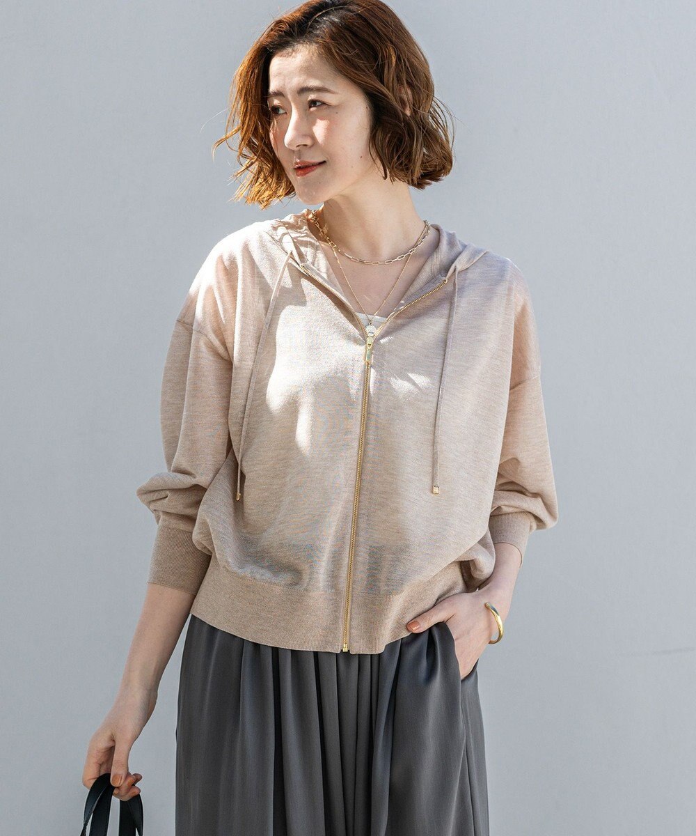 23区 シャイニーシアーニット ジップアップ パーカー 