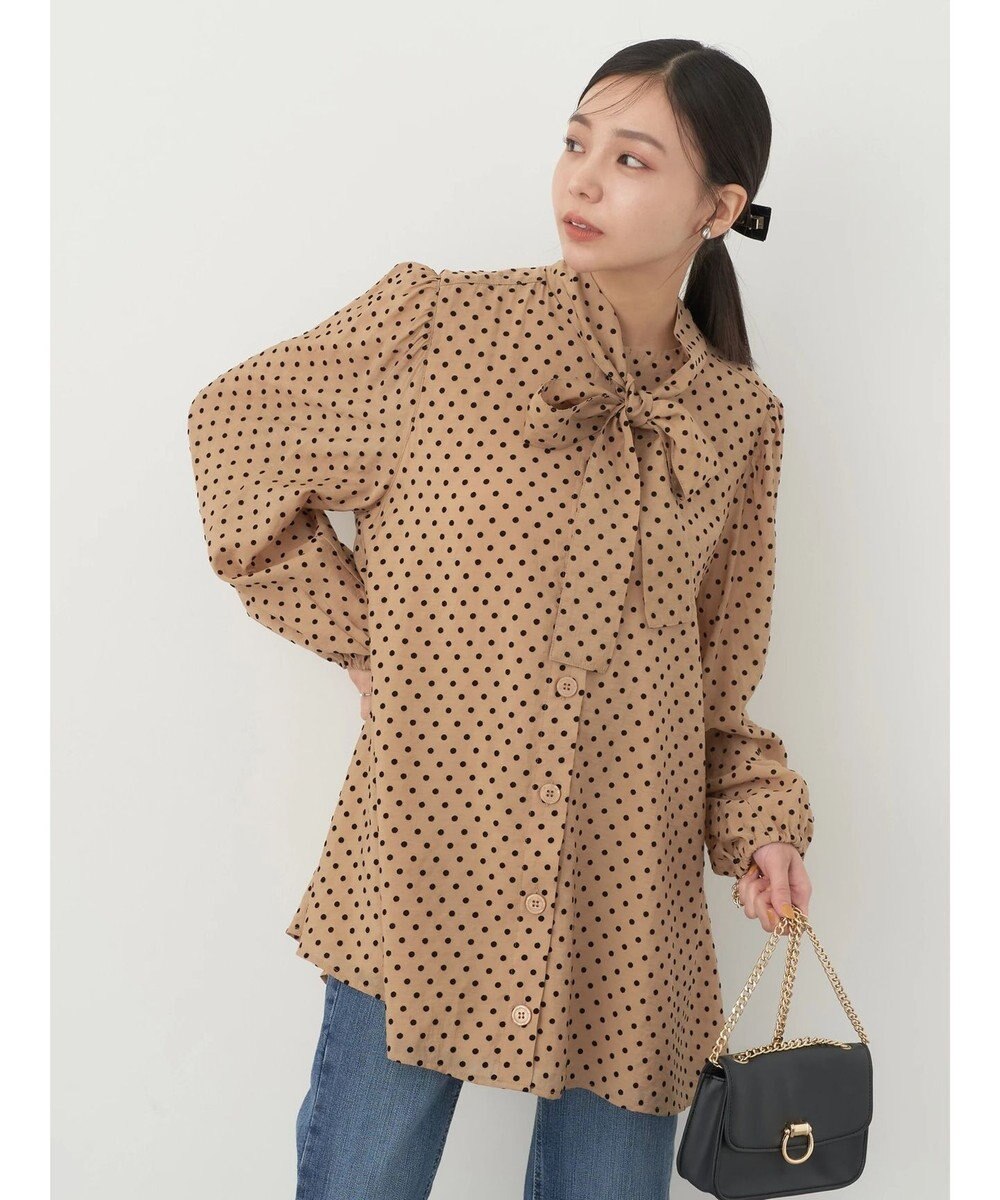 earth music&ecology ドットチュニック丈リボン付きワンピース 