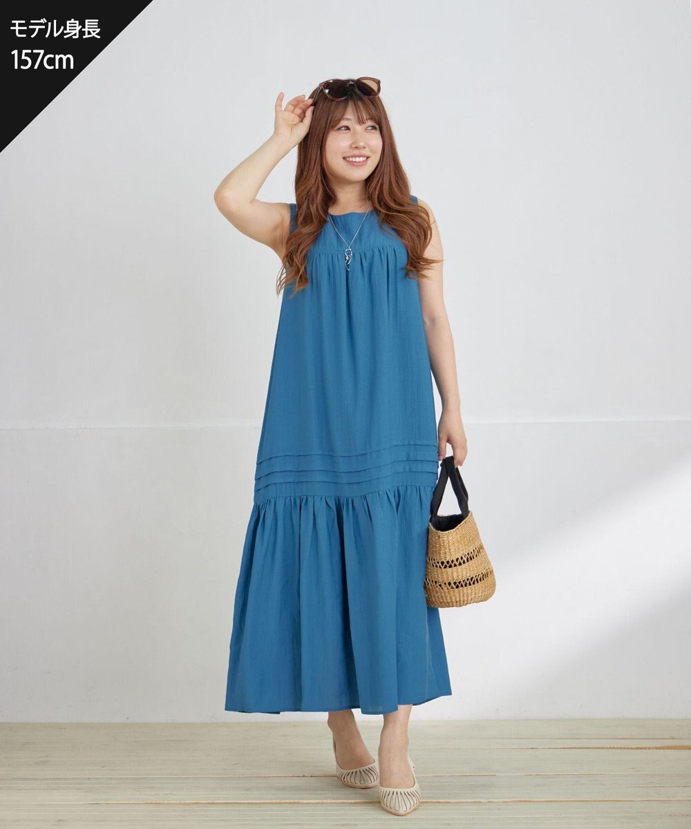 Tiaclasse 【小倉優子さん着用・洗える・XSサイズ】麻調ピンタックロングワンピース 