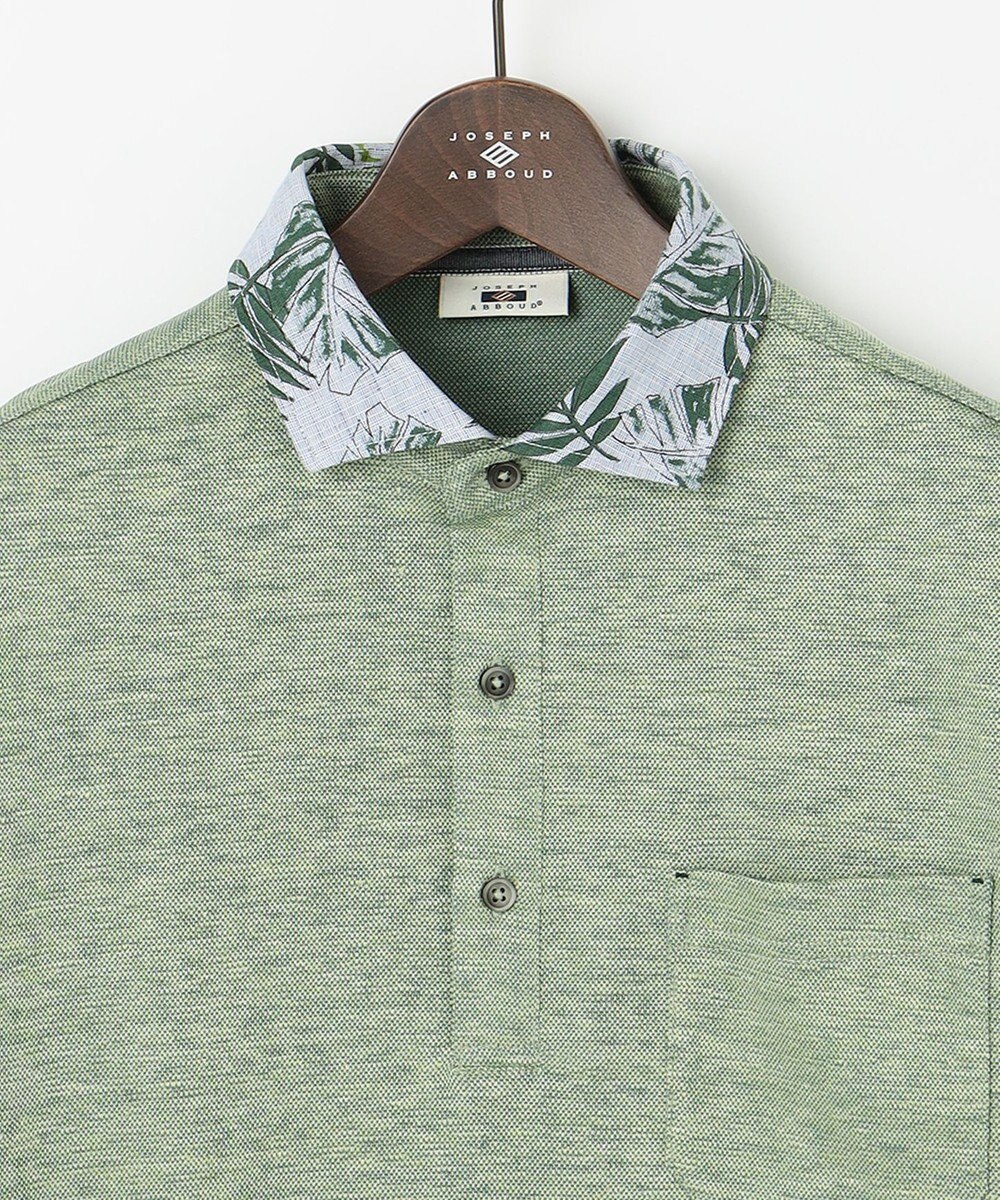 JOSEPH ABBOUD 【吸水速乾】リネンハニカム ポロシャツ(リーフ柄） 