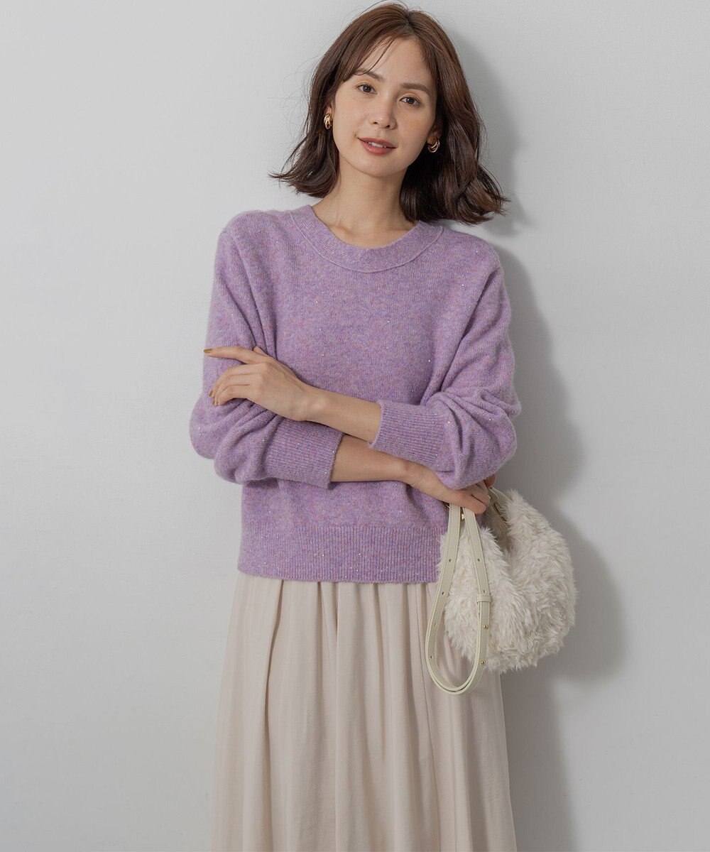 組曲 【加藤ローサさん着用 / 前後着用可】スパンコールヤーン カーディガン 