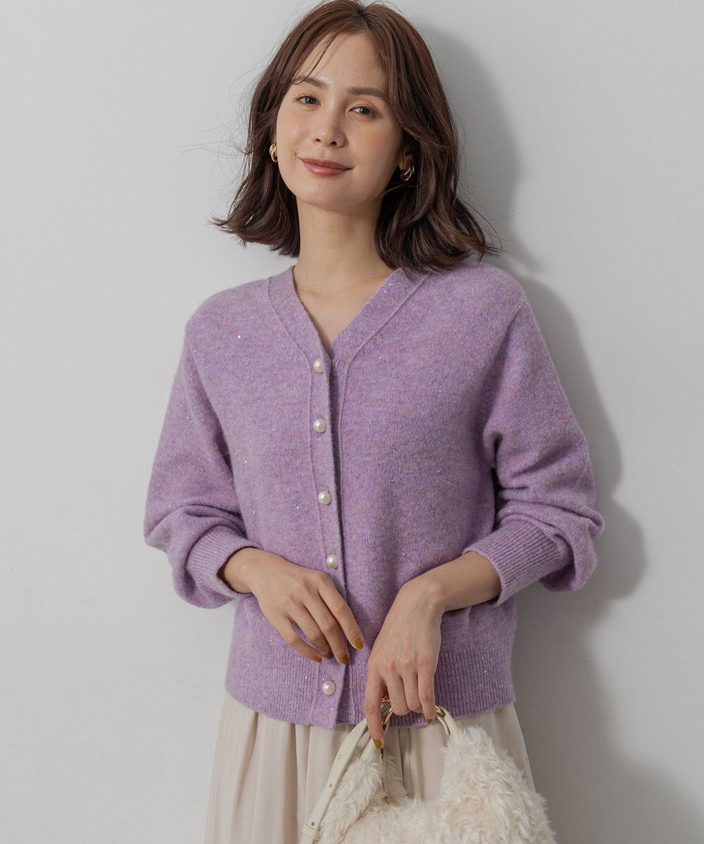 組曲 【加藤ローサさん着用 / 前後着用可】スパンコールヤーン カーディガン 