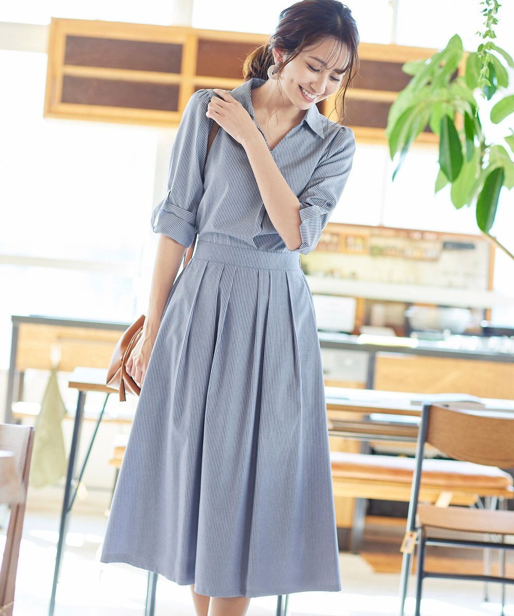 Tiaclasse L 【洗える】小顔効果も期待できるスキッパーシャツワンピース 