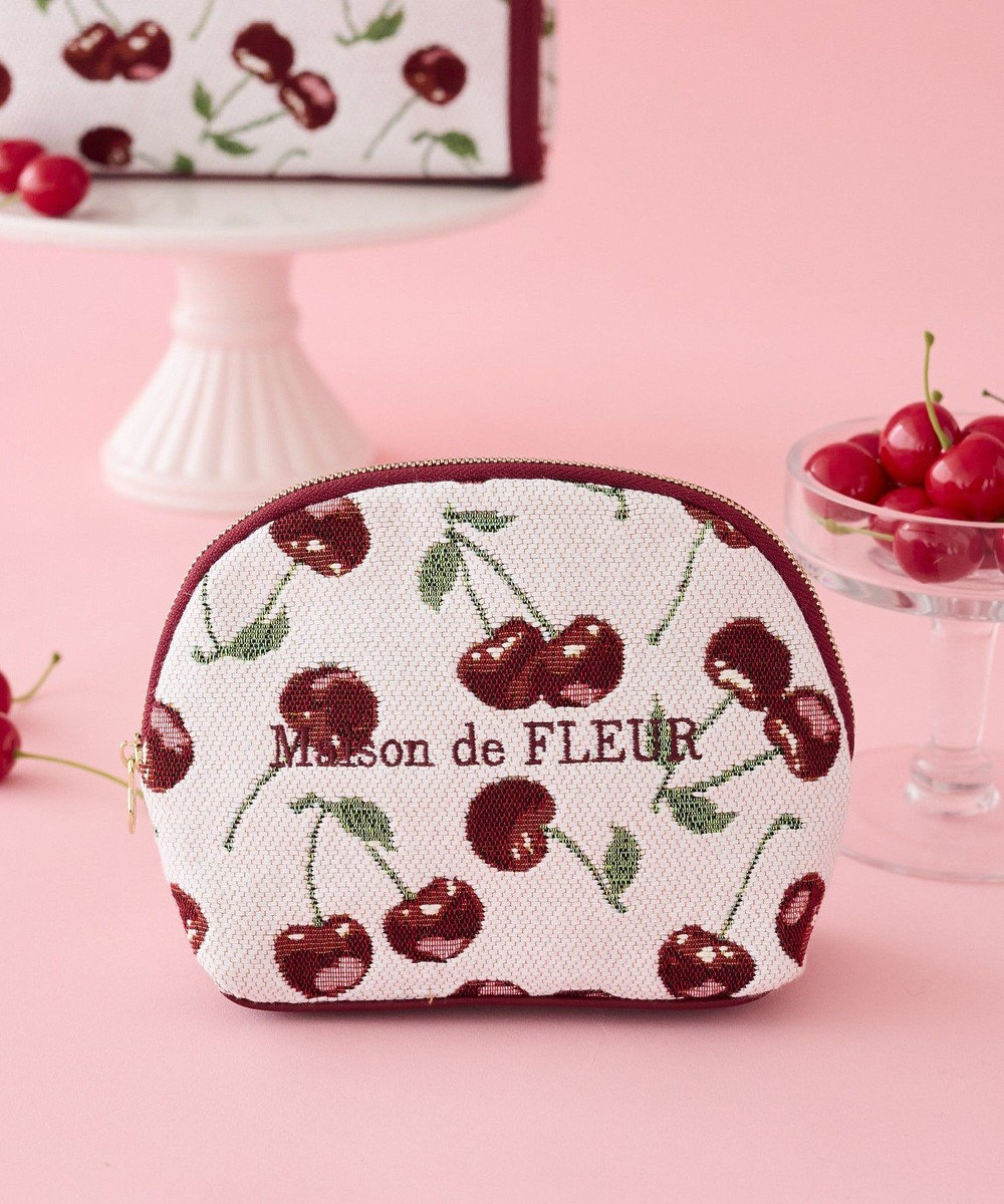 Maison de FLEUR チェリー柄ゴブランラウンドポーチ 