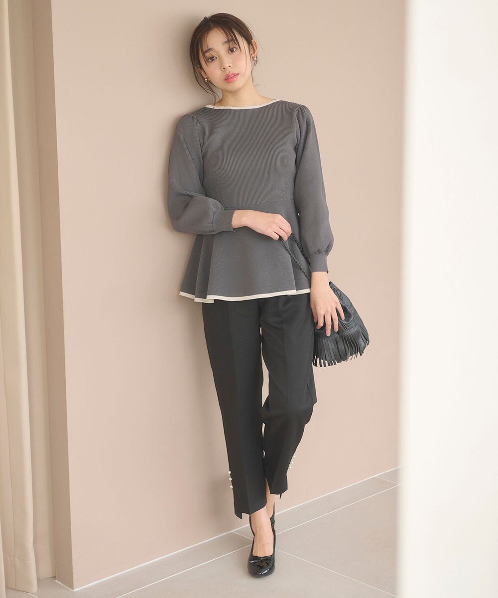 Feroux 【洗える】バイカラーペプラム ニット 