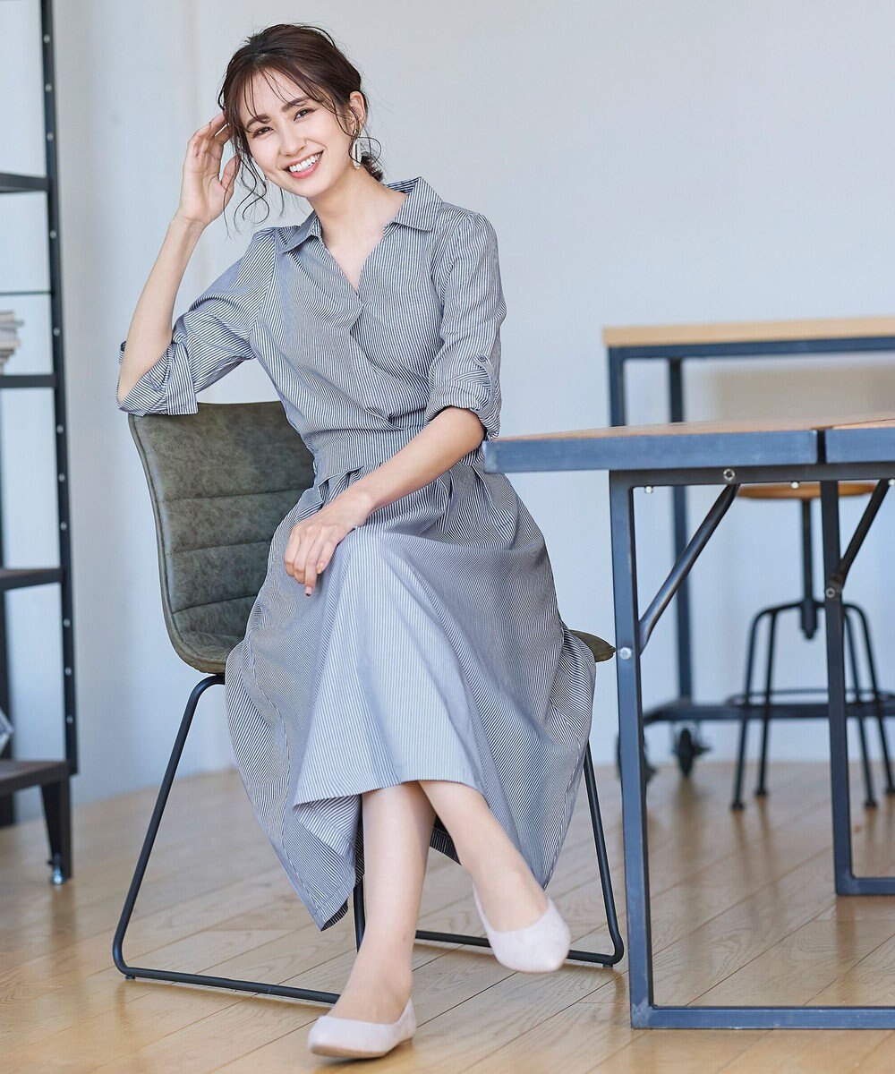 Tiaclasse L 【洗える】小顔効果も期待できるスキッパーシャツワンピース 