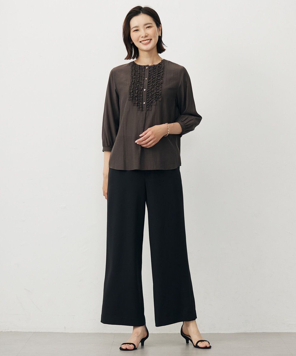 J.PRESS LADIES L 【洗える・吸水速乾・接触冷感・セットアップ対応】Light ジョーゼット ワイド パンツ 