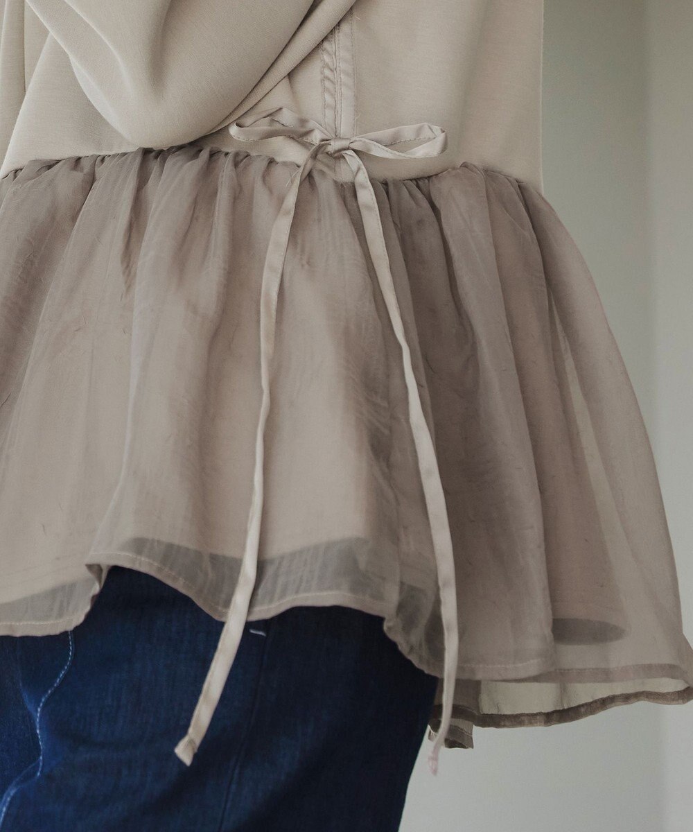 Tiaclasse 【洗える】ペプラムオーガンジーポンチトップス 