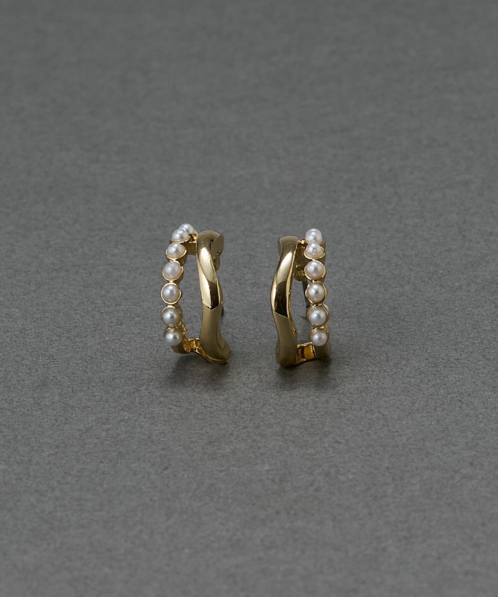 Phoebe 〈金属アレルギー対応〉ダブルラインパールフープピアス　ホワイト/ニッケルフリー 