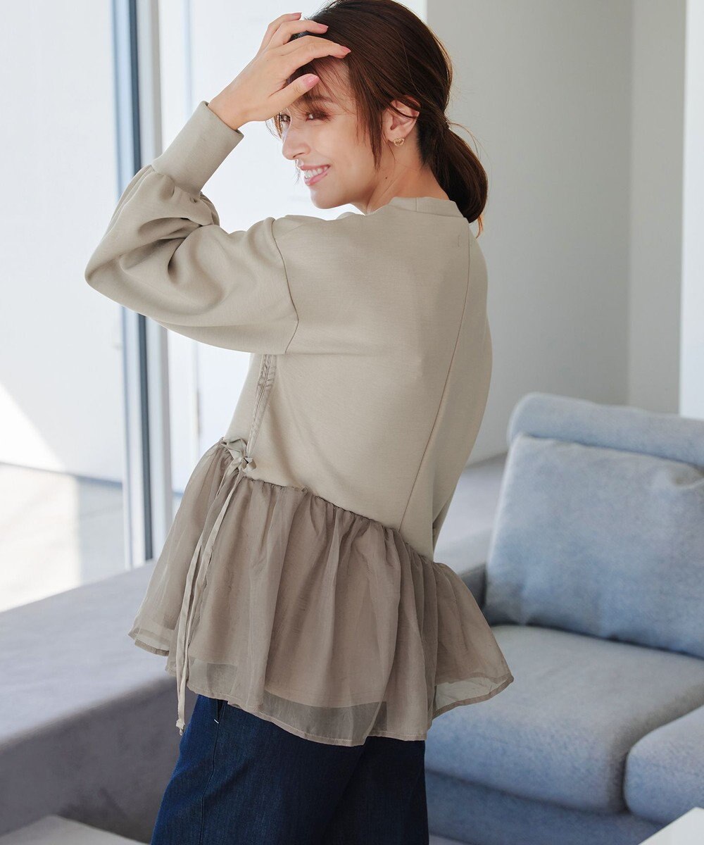 Tiaclasse 【洗える】ペプラムオーガンジーポンチトップス 