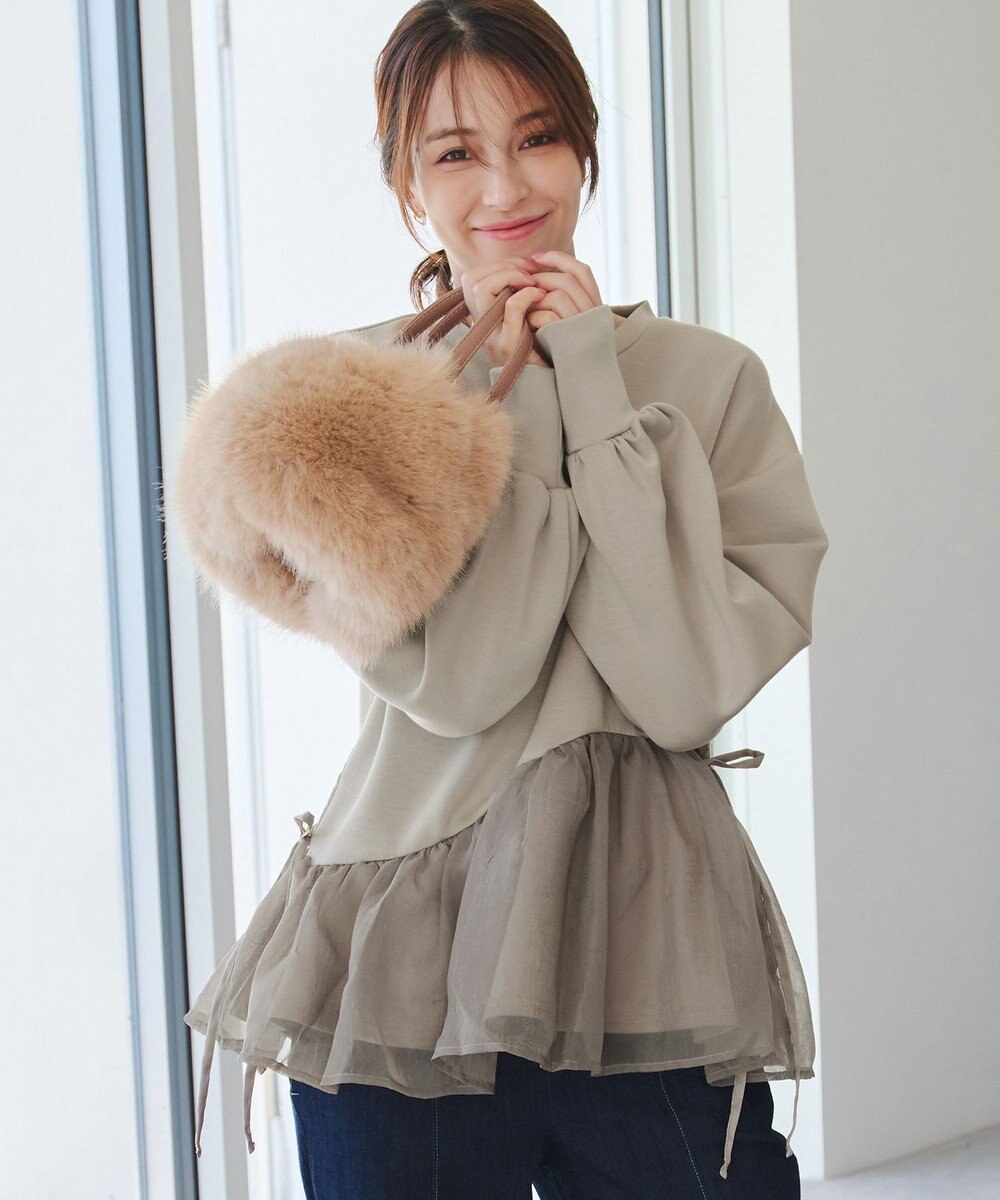 Tiaclasse 【洗える】ペプラムオーガンジーポンチトップス 