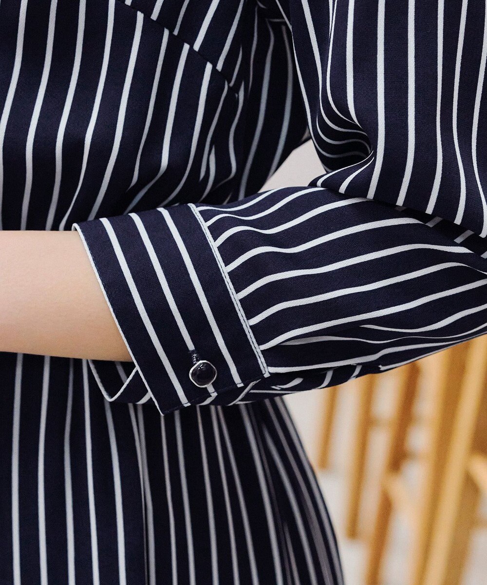 Tiaclasse 【2WAY・洗える】バンドカラーストライプリボンワンピース 