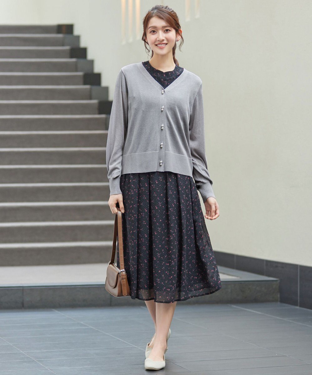 Tiaclasse ラメシアー天竺パールボタンカーディガン 