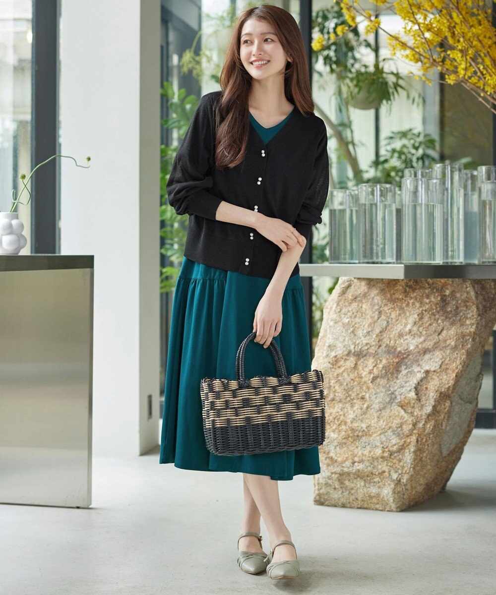 Tiaclasse ラメシアー天竺パールボタンカーディガン 