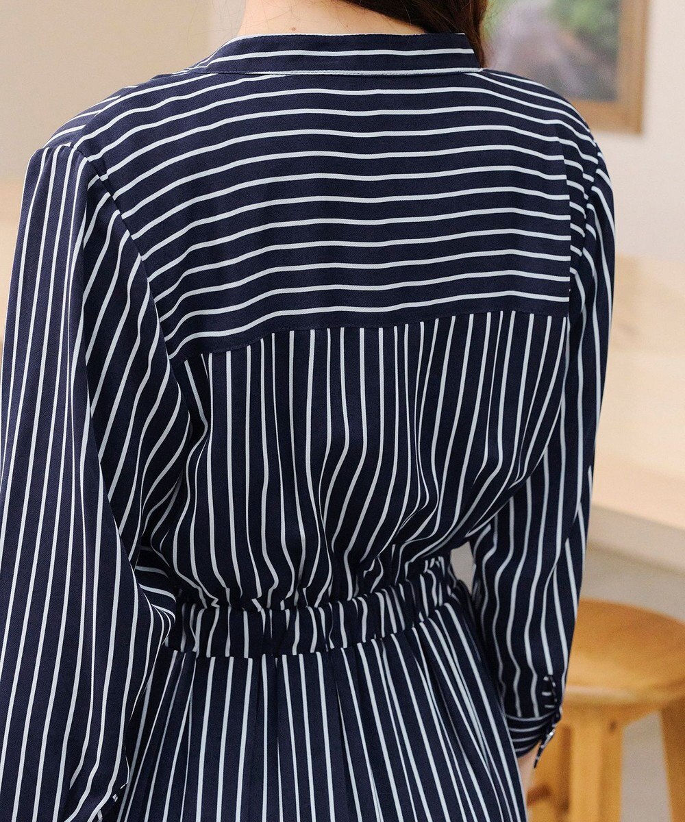 Tiaclasse 【2WAY・洗える】バンドカラーストライプリボンワンピース 