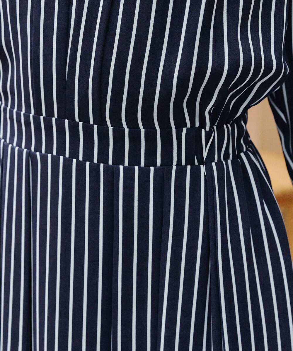 Tiaclasse 【2WAY・洗える】バンドカラーストライプリボンワンピース 