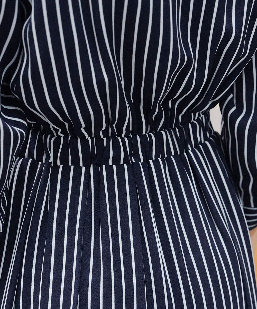 Tiaclasse 【2WAY・洗える】バンドカラーストライプリボンワンピース 
