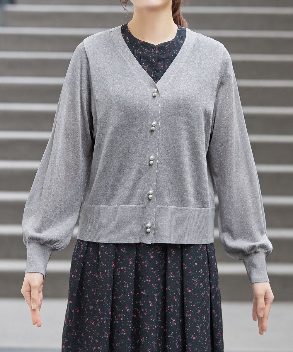 Tiaclasse ラメシアー天竺パールボタンカーディガン 