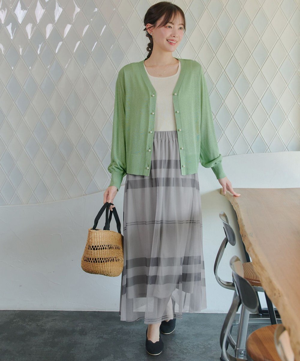 Tiaclasse ラメシアー天竺パールボタンカーディガン 