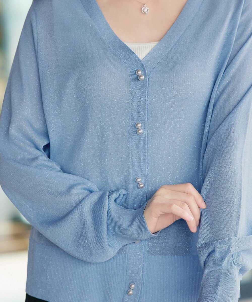 Tiaclasse ラメシアー天竺パールボタンカーディガン 