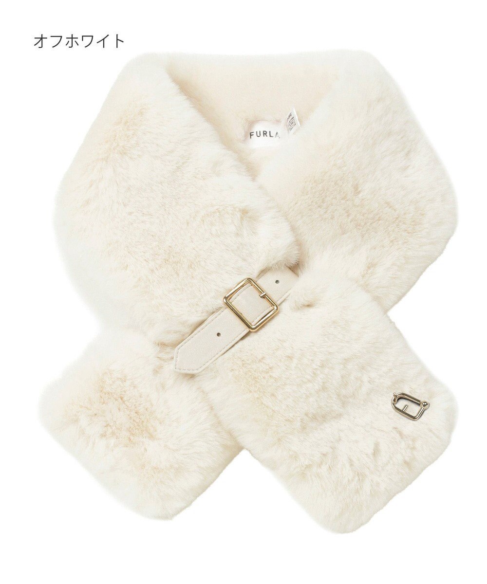 MOONBAT FURLA（フルラ）ベルト差し込みファーティペット アーチロゴ フェイクファー 