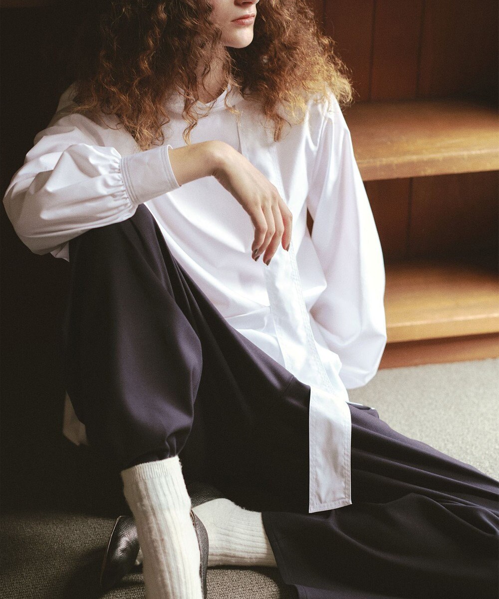 #Newans 【洗濯機可】ステッチデザインリボンタイブラウス 