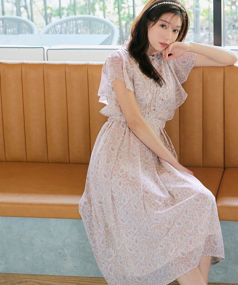 Tiaclasse L 【洗える】ペイズリー柄フレアスリーブワンピース 