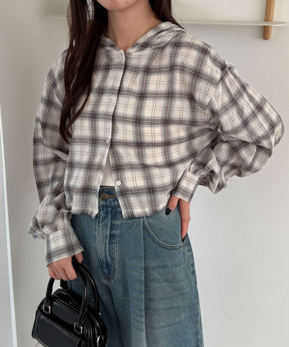 WEGO チェックショートフードシャツ 