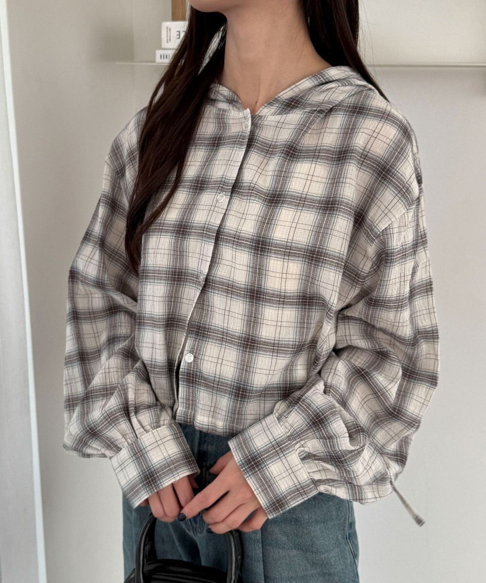 WEGO チェックショートフードシャツ 