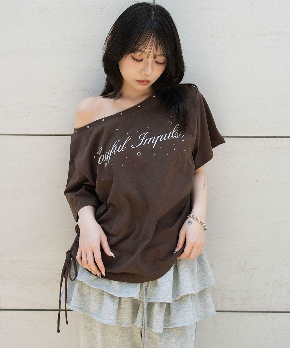WEGO サイドドロストオフショルグラフィックT 