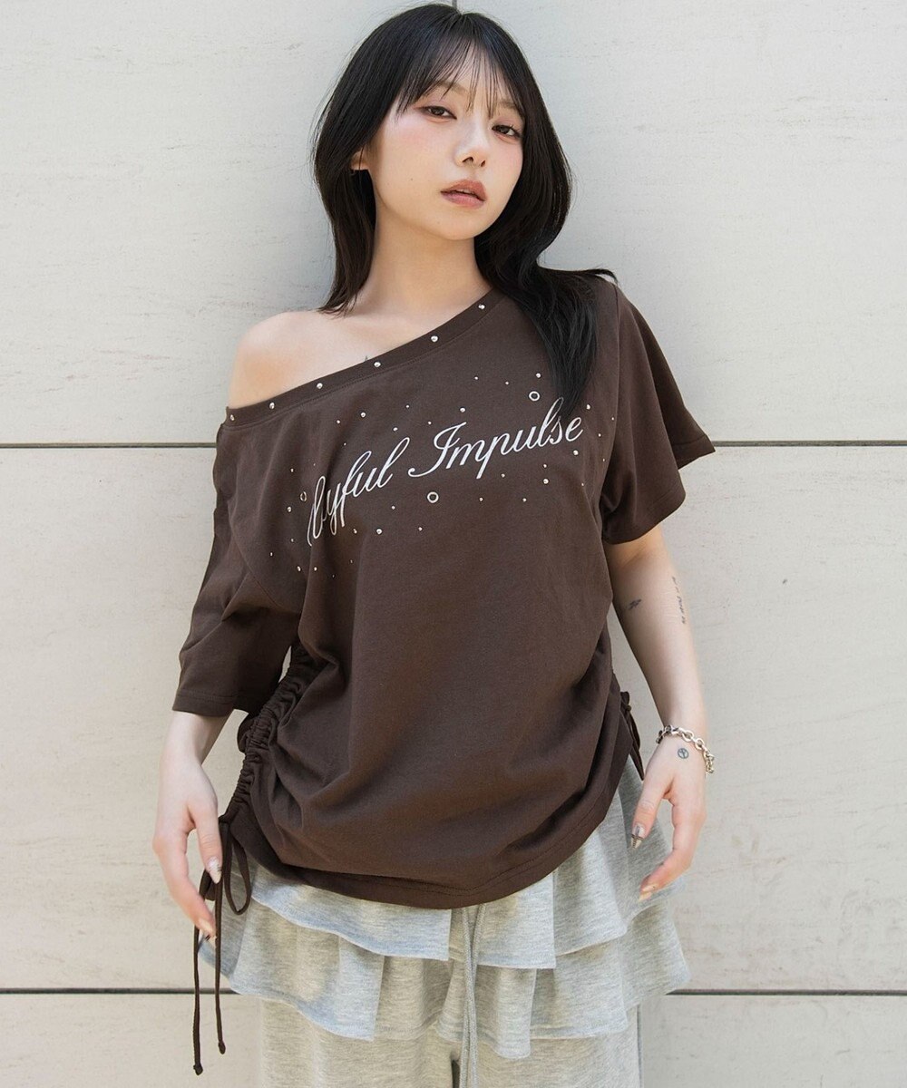 WEGO サイドドロストオフショルグラフィックT 