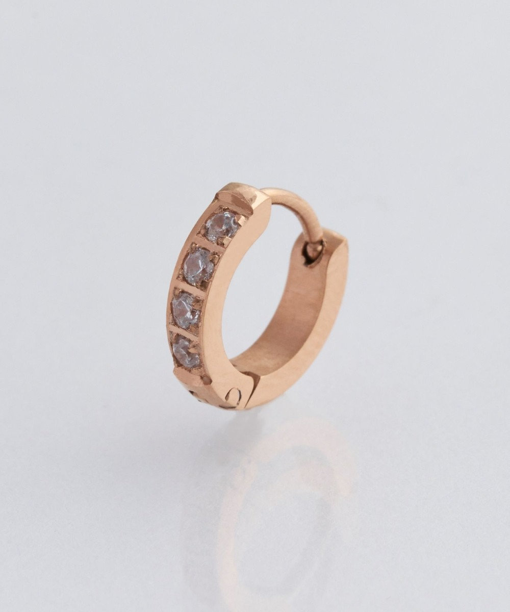 Phoebe 【金属アレルギー対応】ワンタッチビジューフープミニピアス(片耳)/サージカルステンレス ローズゴールド 